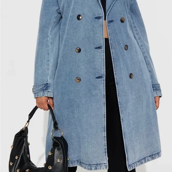 Fashion Nova Medium Blue Denim Trench - Picture 2 of 6